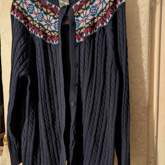 Woman Within Navy Cardigan with Colorful Pattern 3X New Without Tags - Picture 2 of 16